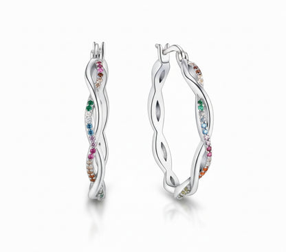 Twisted Hoop Earrings with Rainbow Stones