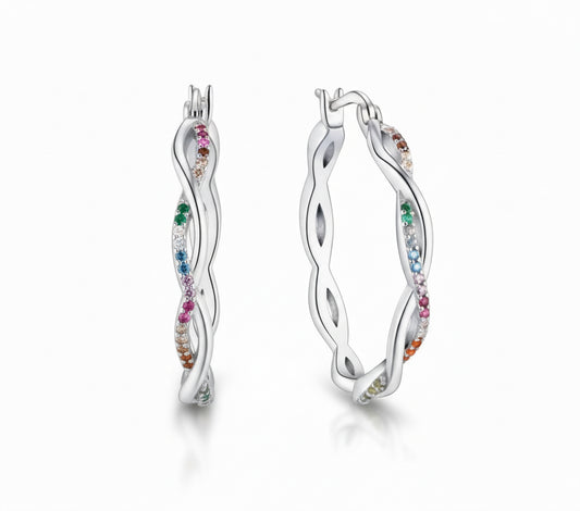 Twisted Hoop Earrings with Rainbow Stones