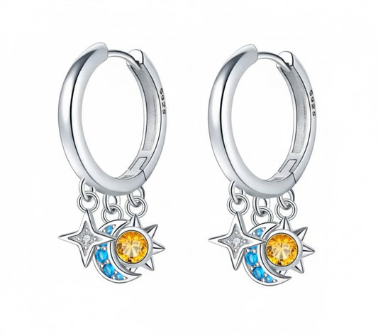 Star & Moon Tassel Hoop Earrings