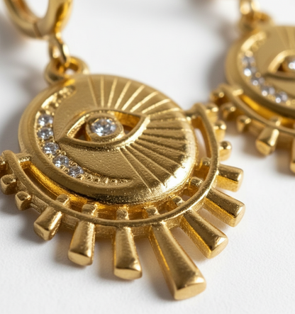 Gold Evil Eye Medallion Hoop Earrings