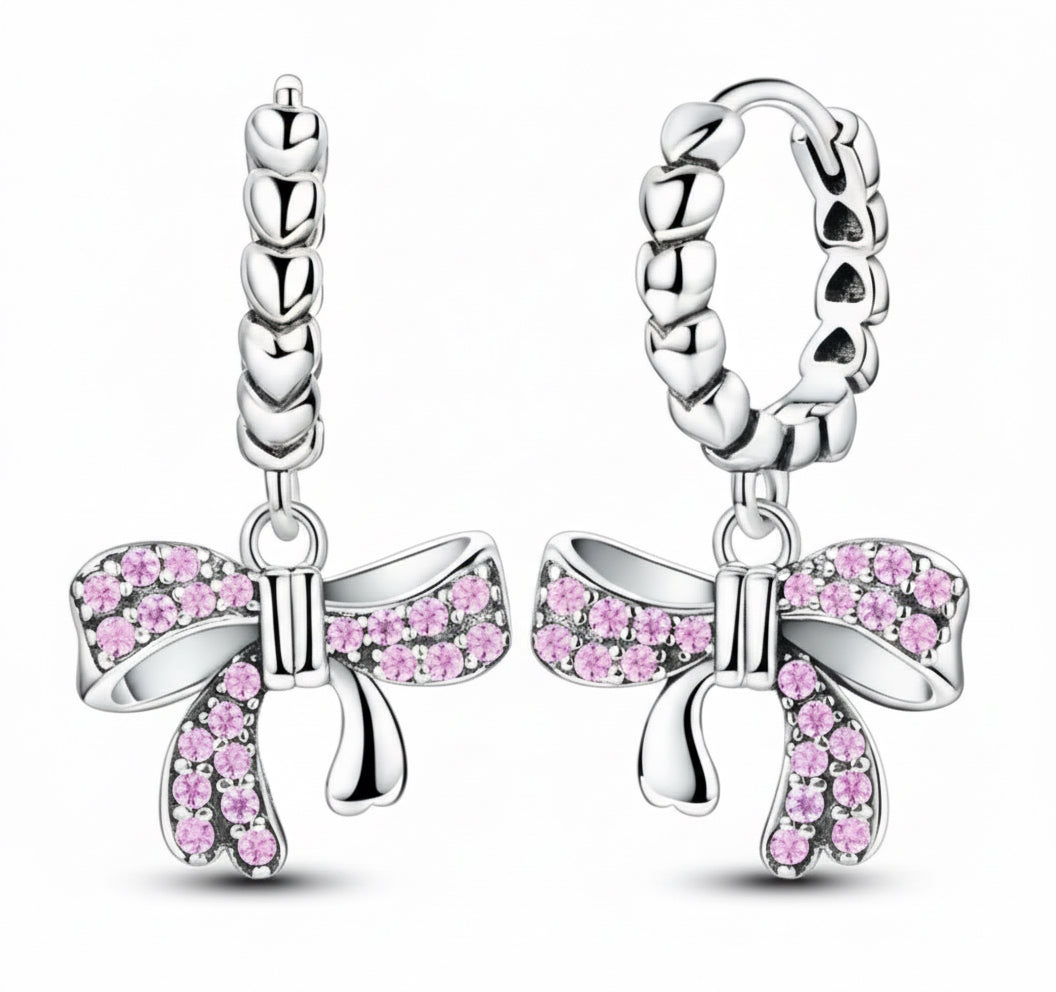 Silver Pink Bow Earrings