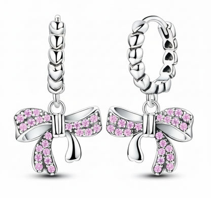 Silver Pink Bow Earrings