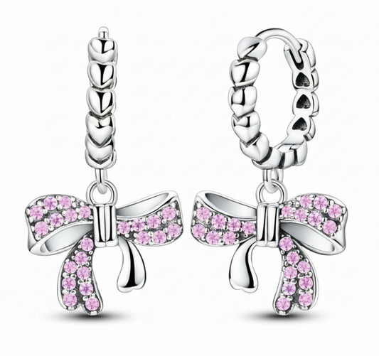 Silver Pink Bow Earrings