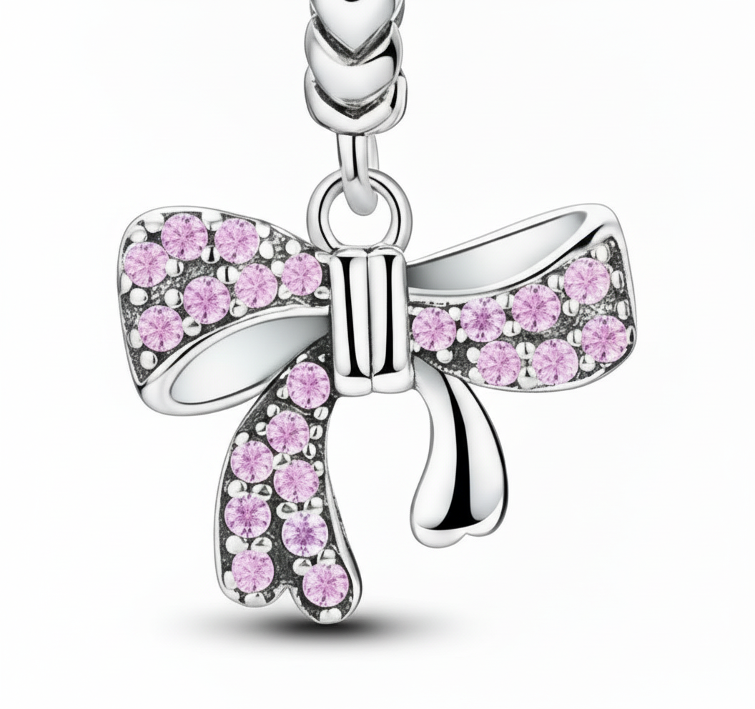 Silver Pink Bow Earrings