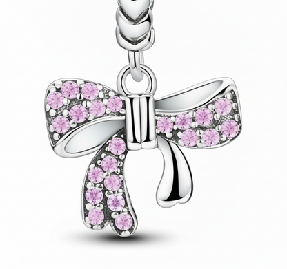 Silver Pink Bow Earrings