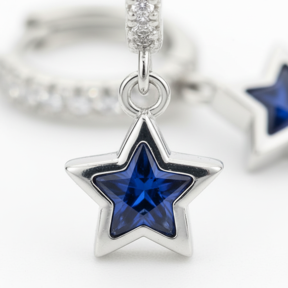 Blue Star Silver Earrings