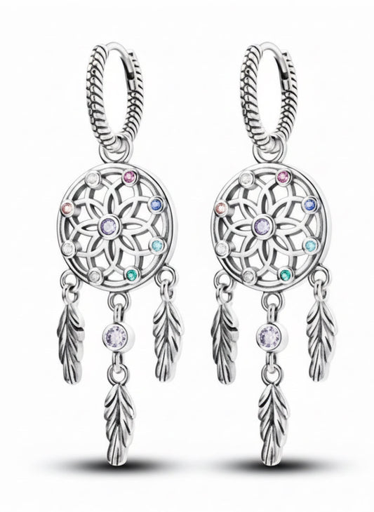 Dreamcatcher Hoop Dangle Earrings