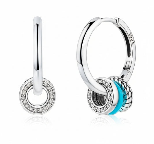 Silver Blue Circle Hoop Earrings