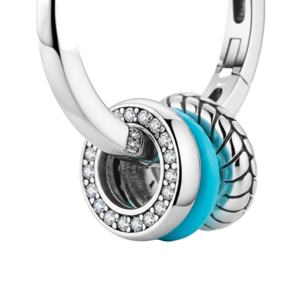 Silver Blue Circle Hoop Earrings