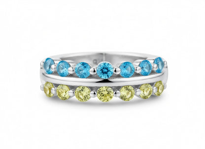 Silver Hoop Earrings Blue & Yellow Cubic Zirconia