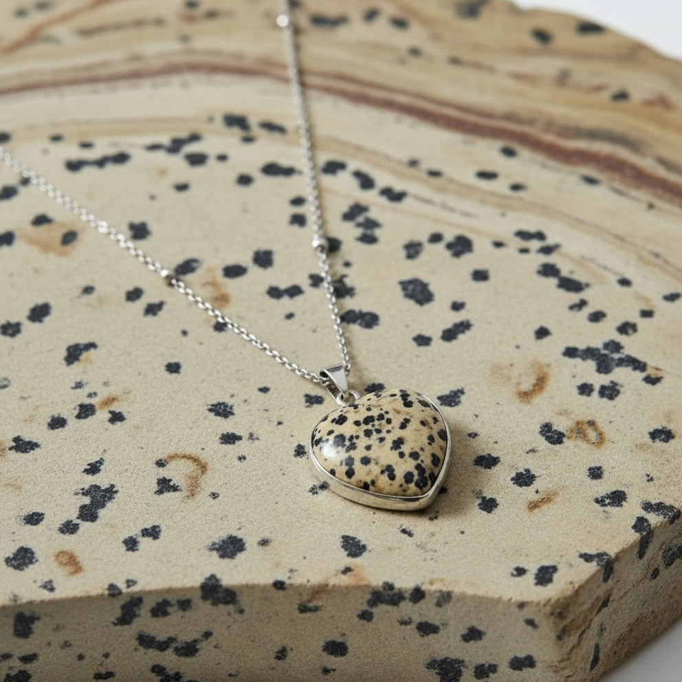 Dalmatian Jasper Heart Pendant Necklace