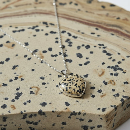 Dalmatian Jasper Heart Pendant Necklace