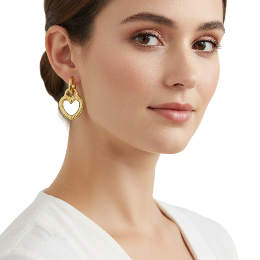 Natural Reversible Shell Heart Huggie Earrings