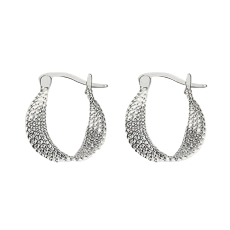 Silver Textured Twist Hoop Earrings