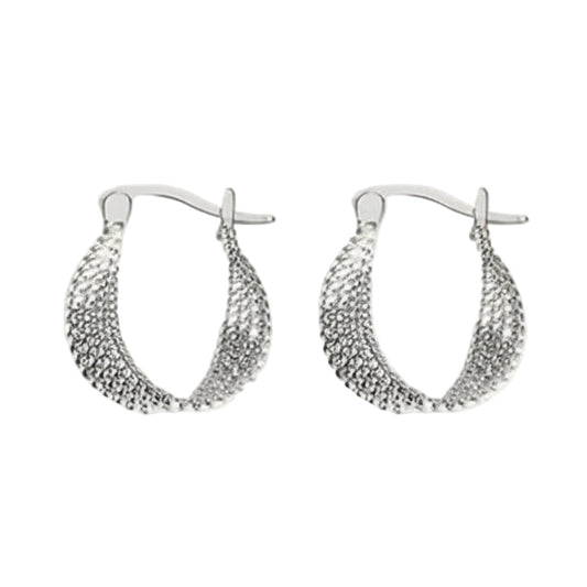 Silver Textured Twist Hoop Earrings