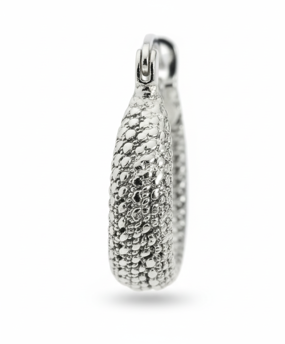 Silver Textured Twist Hoop Earrings