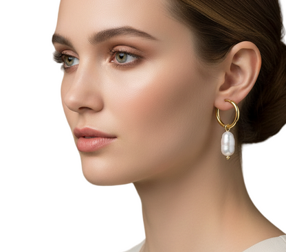 Gold Freshwater Pearl Huggie Earrings