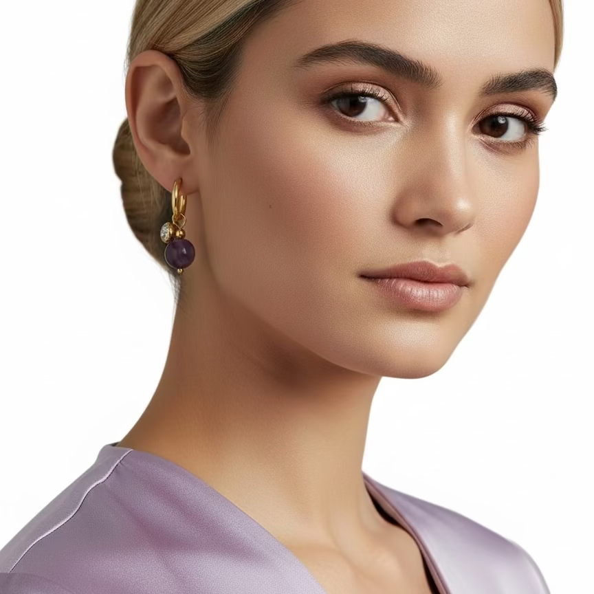 Amethyst Gemstone Huggie Earrings
