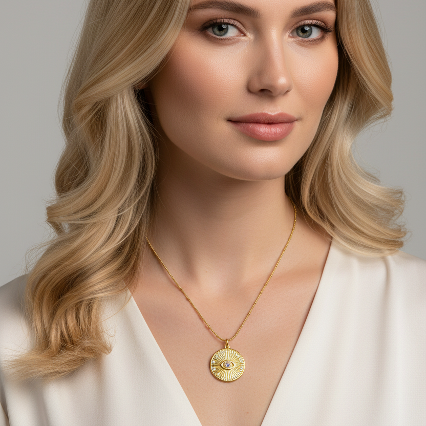 Gold Evil Eye Sunburst Necklace