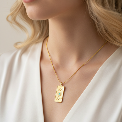 Celestial Blue Zirconia Sun Gold Necklace