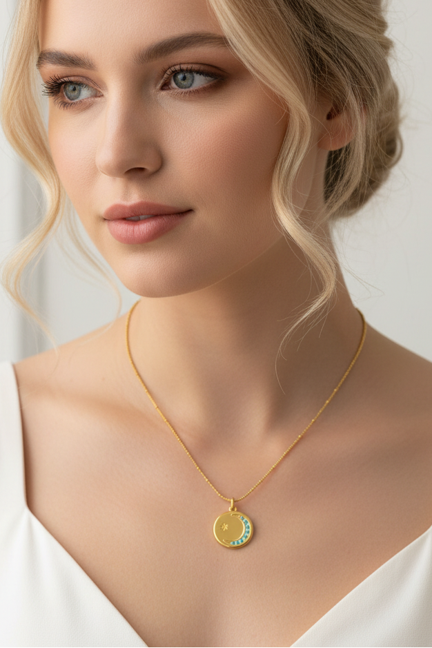 Celestial Moon & Blue Crystal Necklace