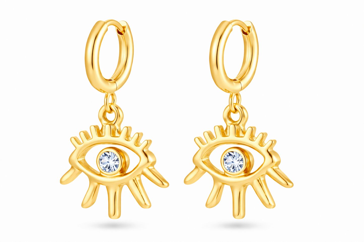 Gold Evil Eye Medallion Hoop Earrings