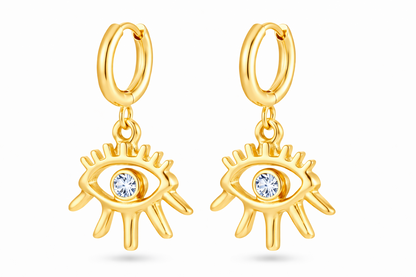 Gold Evil Eye Medallion Hoop Earrings