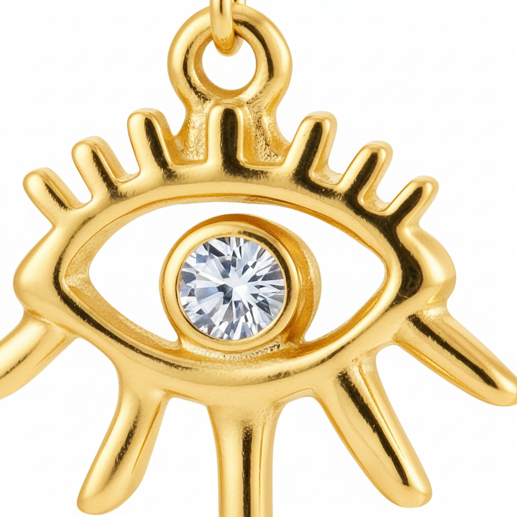 Gold Evil Eye Medallion Hoop Earrings