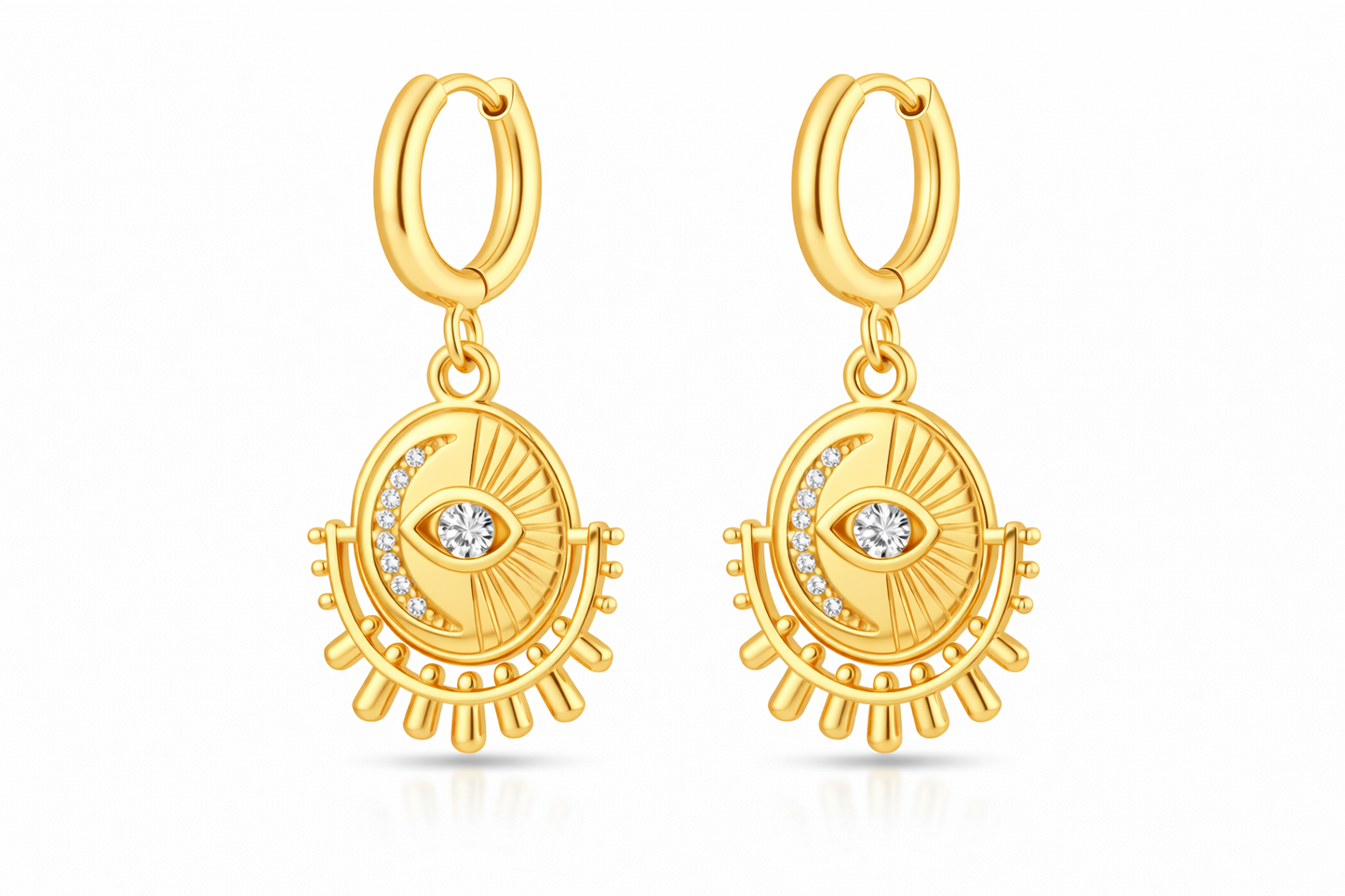 Gold Evil Eye Medallion Hoop Earrings