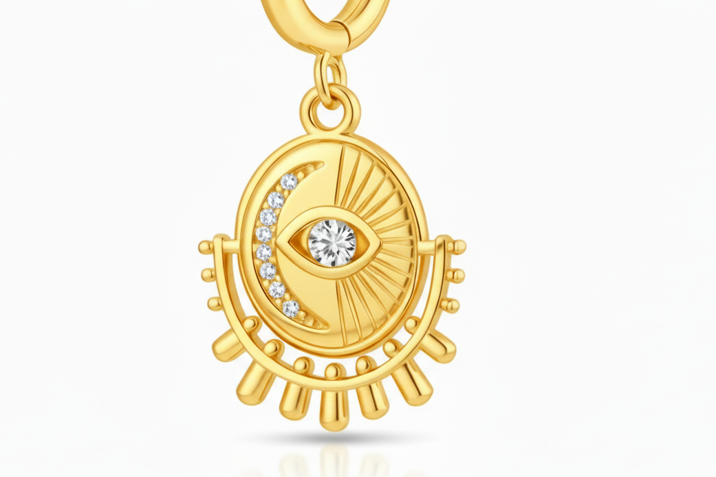Gold Evil Eye Medallion Hoop Earrings