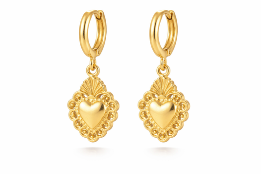 Gold Heart Medallion Hoop Earrings
