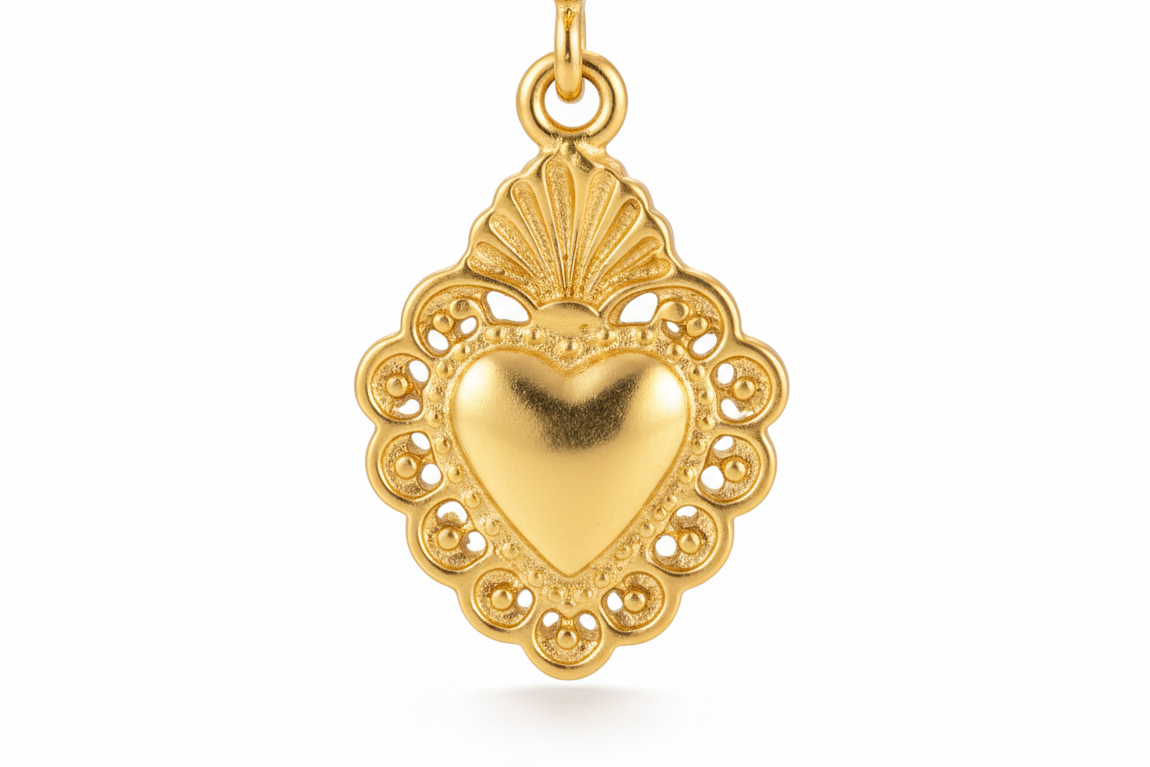 Gold Heart Medallion Hoop Earrings
