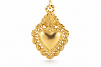 Gold Heart Medallion Hoop Earrings