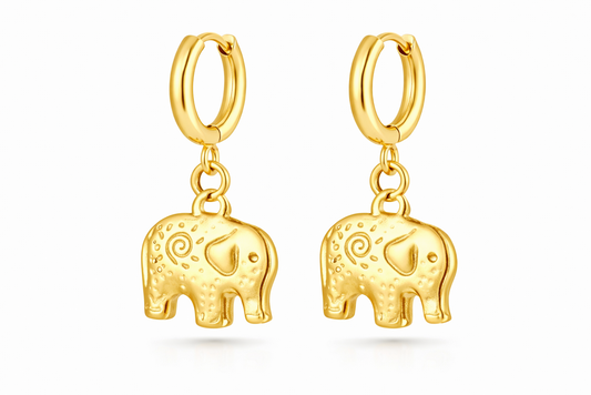 Gold Elephant Charm Hoop Earrings