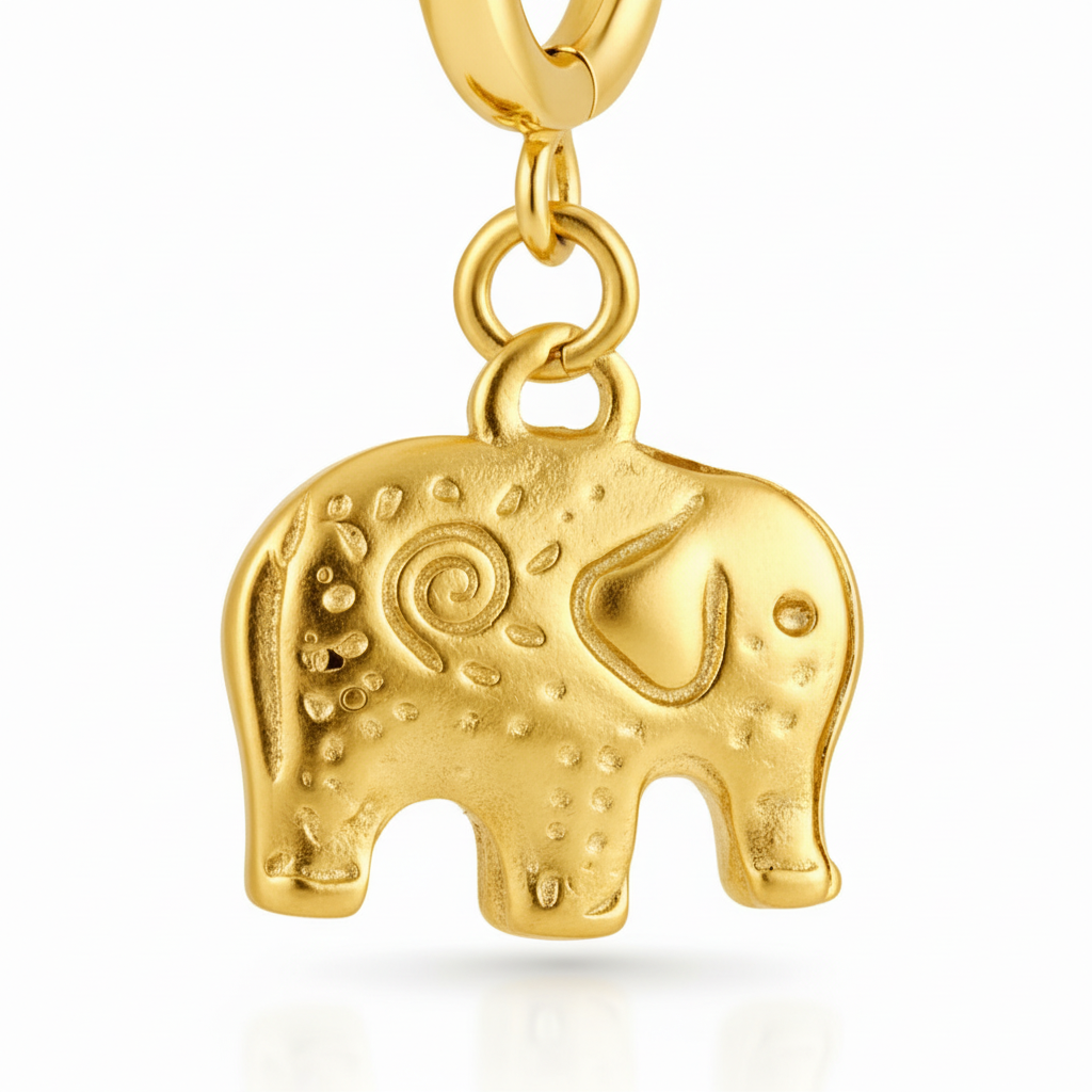 Gold Elephant Charm Hoop Earrings