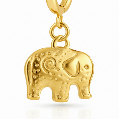 Gold Elephant Charm Hoop Earrings