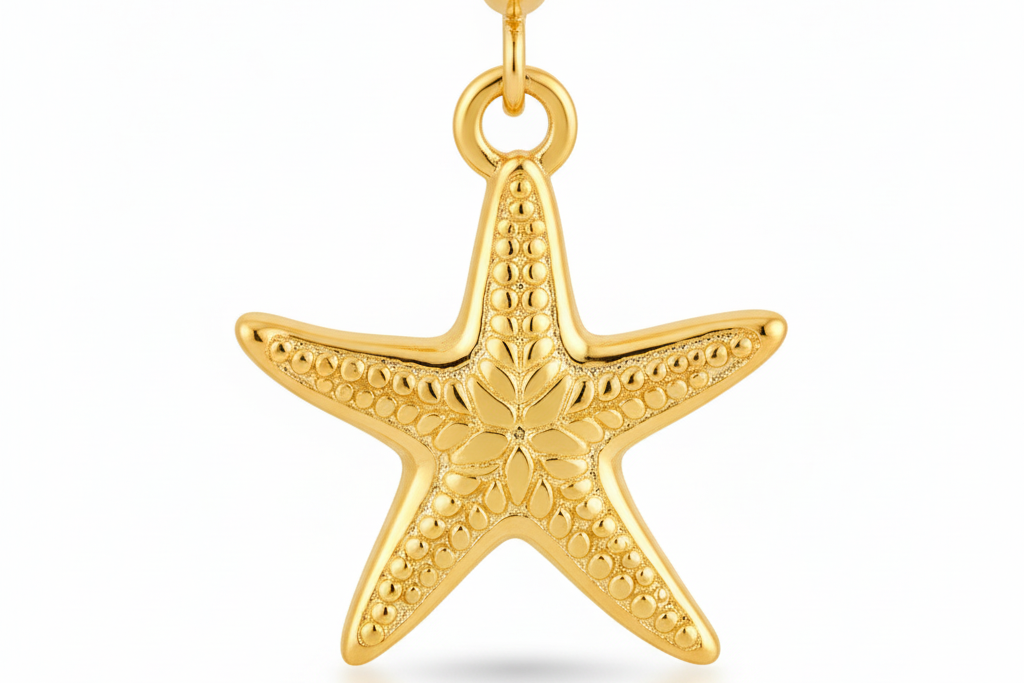 Gold Starfish Charm Hoop Earrings