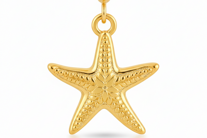 Gold Starfish Charm Hoop Earrings