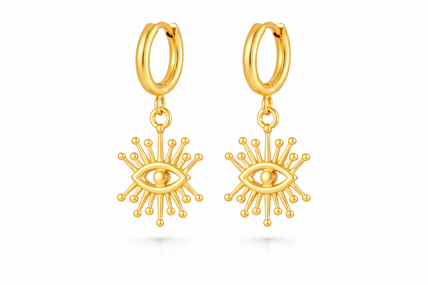 Gold Crown Eye Charm Hoop Earrings