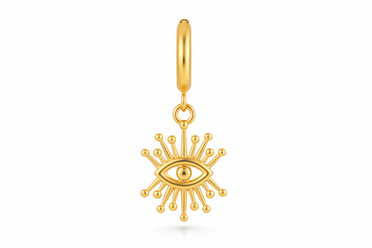 Gold Crown Eye Charm Hoop Earrings
