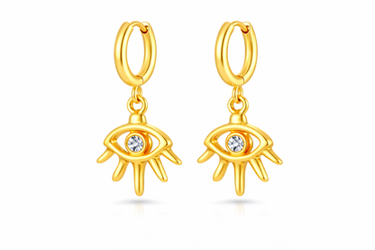 Gold Eye Charm Hoop Earrings