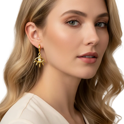 Gold Eye Charm Hoop Earrings
