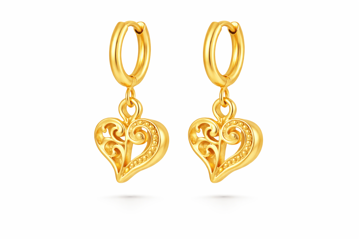 Gold Heart Filigree Hoop Earrings