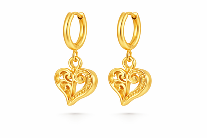 Gold Heart Filigree Hoop Earrings