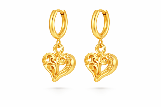 Gold Heart Filigree Hoop Earrings