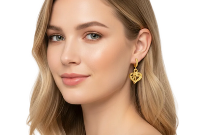 Gold Heart Filigree Hoop Earrings