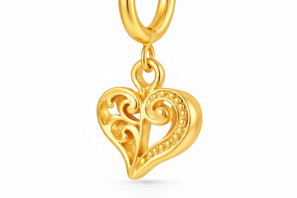 Gold Heart Filigree Hoop Earrings