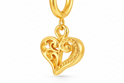 Gold Heart Filigree Hoop Earrings