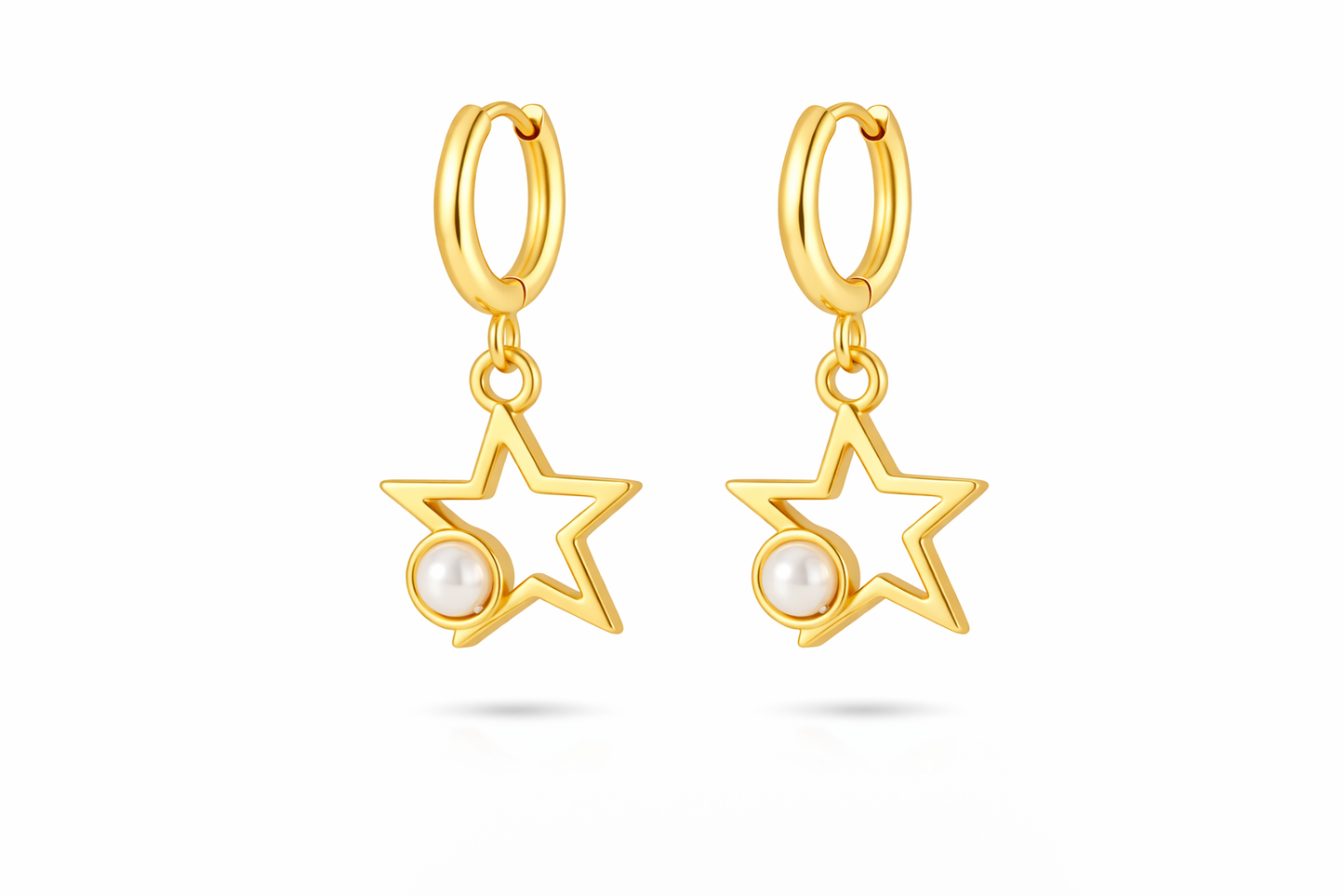 Gold Star & Pearl Hoop Earrings