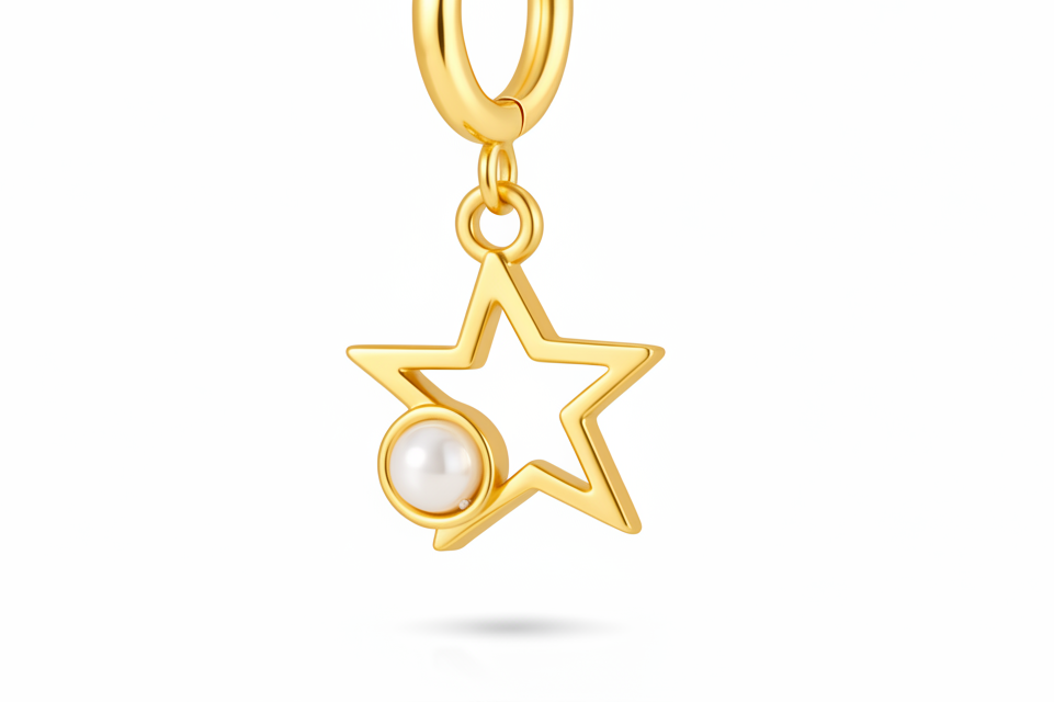 Gold Star & Pearl Hoop Earrings